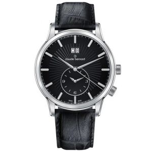 Claude Bernard Classic 2nd Time Zone 62007-3-NIN Herrenuhr Leder Schwarz Silber