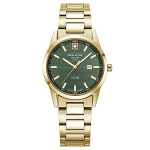 Swiss Alpine Military Argos Lady SAM7767.1114 Damenuhr Swiss Made Edelstahl Gold Grün