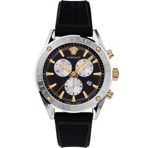 Versace V-Chrono VEHB00119 Herrenuhr Chronograph Silikon Schwarz Silber Gold